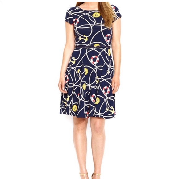 Lauren Ralph Lauren Dresses & Skirts - Lauren Ralph Lauren Nautical Navy Blue Midi Fit and Flare Dress with Rope Belt